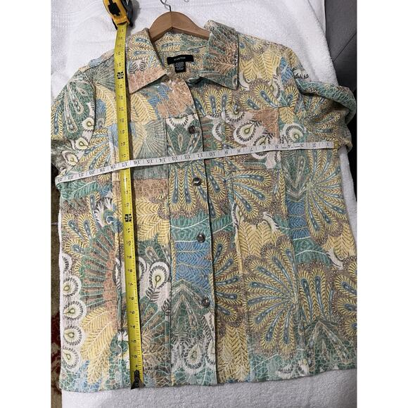 KAKTUS Shirt Jacket button down Art textured peacock,pastel,transition  Sz 1X - Picture 6 of 7